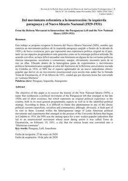 La Izquierda Paraguaya Y El Nuevo Ideario Nacional (1929-1931)