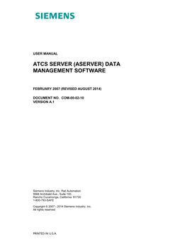 Atcs Server (Aserver) Data Management Software