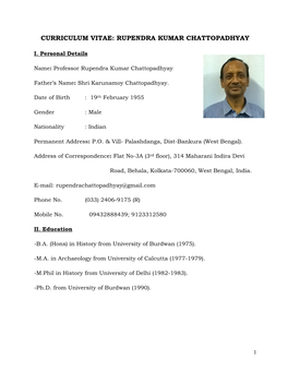 Curriculum Vitae: Rupendra Kumar Chattopadhyay