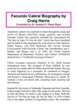 Facundo Cabral Biography by Craig Harris Compiled by Dr