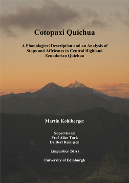 A Descriptive Phonology of Cotopaxi Kichwa
