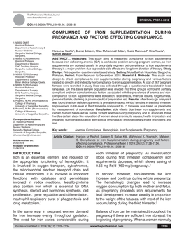 Compliance of Iron Supplementation During Pregnancy and Factors Effecting Compliance. 1