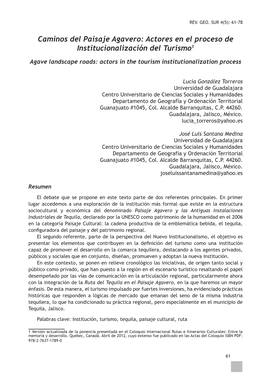 Agave Landscape Roads: Actors in the Tourism Institutionalization Process