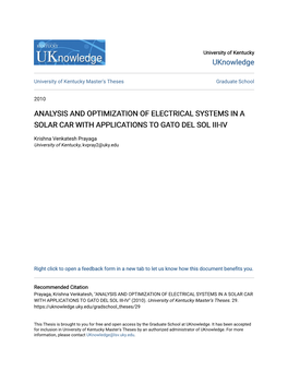 Analysis and Optimization of Electrical Systems in a Solar Car with Applications to Gato Del Sol Iii-Iv