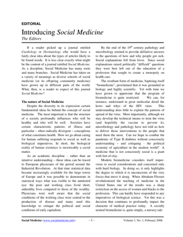 Introducing Social Medicine the Editors