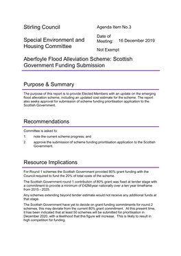 Aberfoyle Flood Alleviation Scheme: Scottish Government Funding Submission