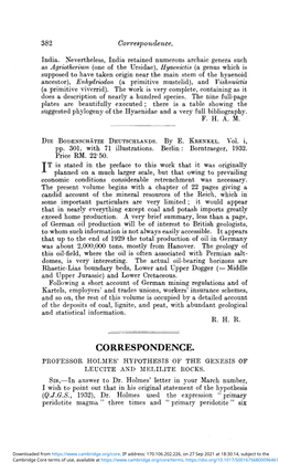 Professor Holmes' Hypothesis of the Genesis of Leucite and Melilite Rocks