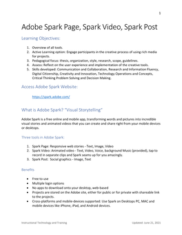 Adobe Spark Page, Spark Video, Spark Post Learning Objectives