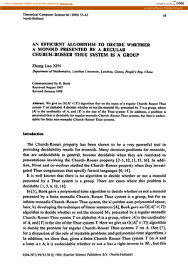 An Efficient Algorithm to Decid Whether a Monoid Presented by a Regular Church-Rosser Thue System Ls a Group