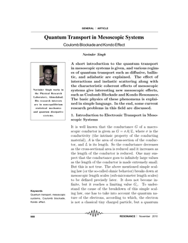 Quantum Transport in Mesoscopic Systems Coulombblockadeandkondoeffect