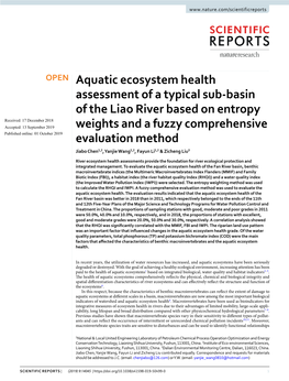 Aquatic Ecosystem Health Assessment of a Typical Sub-Basin of the Liao River Based on Entropy Weights and a Fuzzy Comprehensive