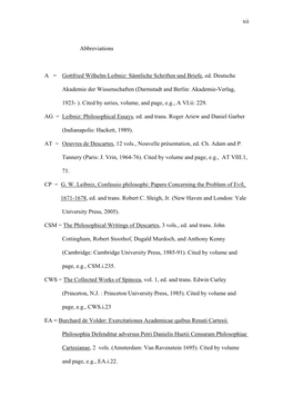 Xii Abbreviations a = Gottfried Wilhelm Leibniz: Sämtliche Schriften Und Briefe, Ed. Deutsche Akademie Der Wissenschaften (D