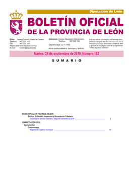 BOLETÍN OFICIAL DE LA PROVINCIA DE LEÓN Edita: Imprenta Provincial