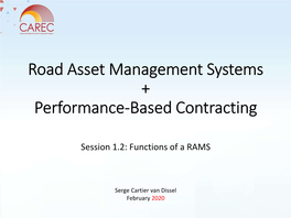 Road Asset Management Systems + Performance-Based Contracting