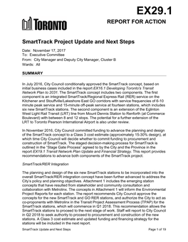 REPORT for ACTION Smarttrack Project Update and Next Steps