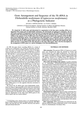 Gene Arrangement and Sequence of the 5S Rrna in Filobasidiella Neoformans (Cryptococcus Neoformans) As a Phylogenetic Indicator