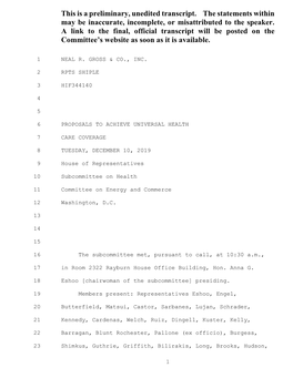 This Is a Preliminary, Unedited Transcript. the Statements Within May Be Inaccurate, Incomplete, Or Misattributed to the Speaker