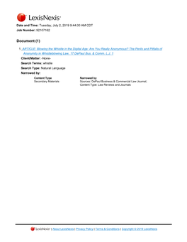 ARTICLE: Blowing the Whistle in the Digital Age: Are You Really Anonymous? the Perils and Pitfalls of Anonymity in Whistleblowing Law, 17 Depaul Bus