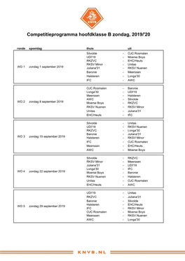 Competitieprogramma Hoofdklasse B Zondag, 2019/'20