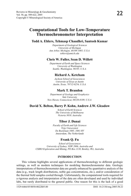 Computational Tools for Low-Temperature Thermochronometer Interpretation Todd A