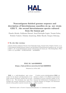 Noncontiguous Finished Genome Sequence and Description of Intestinimonas Massilien Sis Sp