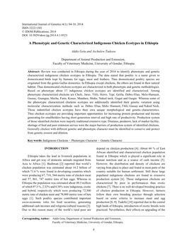 A Phenotypic and Genetic Characterized Indigenous Chicken Ecotypes in Ethiopia