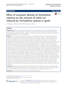 Effect of Inoculum Density of Stromatinia Cepivora on the Amount of White Rot Reduced by Trichoderma Species in Garlic I