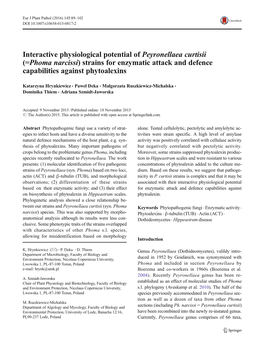 Phoma Narcissi) Strains for Enzymatic Attack and Defence Capabilities Against Phytoalexins