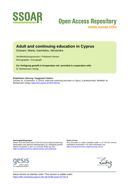 Adult and Continuing Education in Cyprus Gravani, Maria; Ioannidou, Alexandra