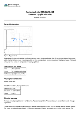 Ecological Site R034BY104UT Desert Clay (Shadscale)