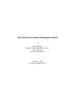 The Monetary Economics of Benjamin Graham