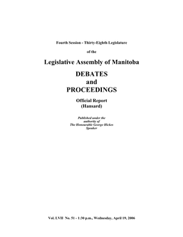 Legislative Assembly of Manitoba DEBATES and PROCEEDINGS