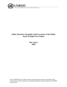 Ethnic Structure, Inequality and Governance of the Public Sector in Papua New Guinea