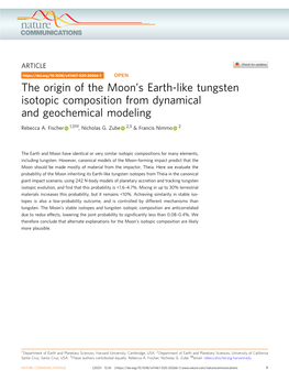 The Origin of the Moonâ€™S Earth-Like Tungsten Isotopic Composition from Dynamical and Geochemical Modeling