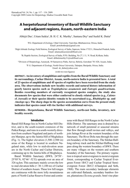 A Herpetofaunal Inventory of Barail Wildlife Sanctuary and Adjacent Regions, Assam, North-Eastern India