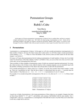 Permutation Groups Rubik's Cube