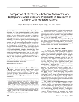 Comparison of Effectiveness Between Beclomethasone Dipropionate and Fluticasone Propionate in Treatment of Children with Moderate Asthma