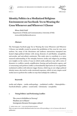 Identity Politics in a Mediatized Religious Environment on Facebook: Yes to Wearing the Cross Whenever and Wherever I Choose