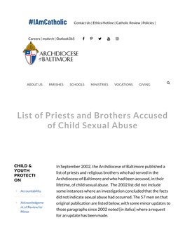 List of Priests and Brothers Accused of Child Sexual Abuse