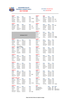 Goulburn Valley Football League (Gvfl) 2017 Fixture