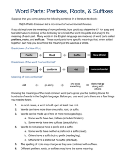 Word Parts: Prefixes, Roots, & Suffixes