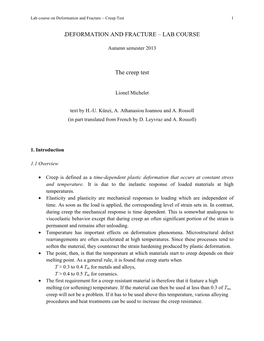 DEFORMATION and FRACTURE – LAB COURSE the Creep Test