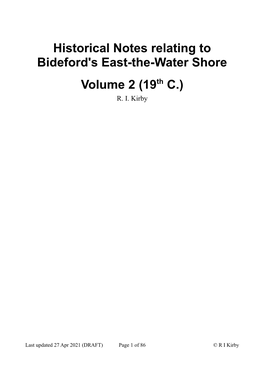 Historical Notes Relating to Bideford's East-The-Water Shore Volume 2 (19Th C.) R
