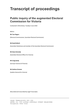 Transcript of Augmented Electoral Commission Inquiry in Winchelsea