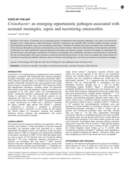 Cronobacter: an Emerging Opportunistic Pathogen Associated with Neonatal Meningitis, Sepsis and Necrotizing Enterocolitis