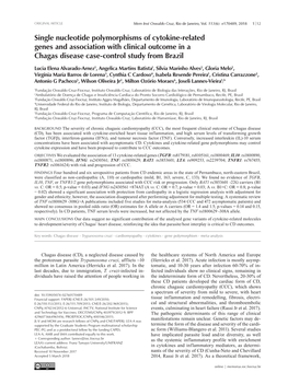 Single Nucleotide Polymorphisms of Cytokine-Related Genes and Association with Clinical Outcome in a Chagas Disease Case-Control Study from Brazil