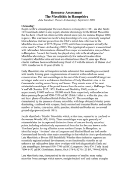 Resource Assessment the Mesolithic in Hampshire Julie Gardiner, Wessex Archaeology, September 2006