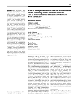 Lack of Divergence Between 16S Mtdna Sequences of the Swimming