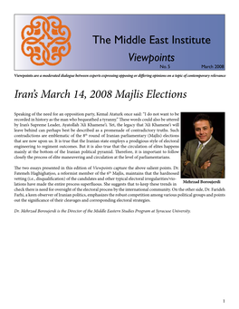 The Middle East Institute Viewpoints Iran's March 14, 2008 Majlis Elections