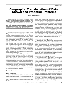 Geographic Translocation of Bats: Known and Potential Problems Denny G